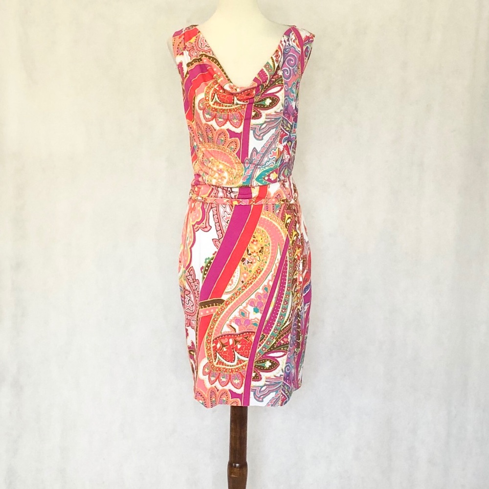 Cache Draped Neck Paisley Print Dress